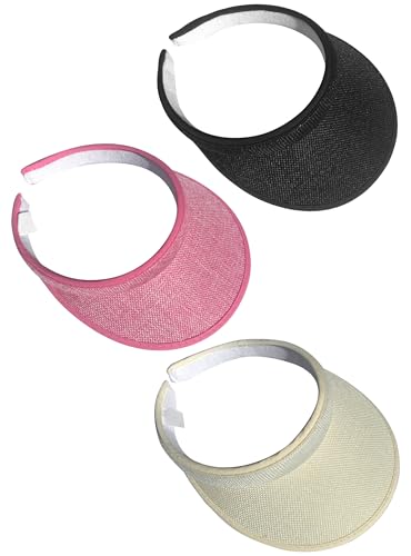 3 Pieces Sports Sun Visor Hat Womens Men Clip On Wide Brim Visors Outdoor Golf Beach Travel Tennis Cap (Black, Pink, Beige)