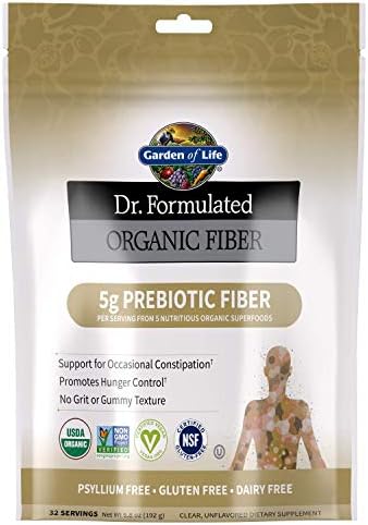 Garden of Life Dr Formulated Organic Fiber Supplement Powder Unflavored, Sugar Free, Psyllium Free Prebiotic Superfoods, Constipation Relief and Hunger Control for Men and Women, 32 Servings
