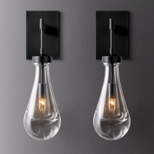 YUEXPAND Modern Raindrop Wall Sconces Lighting Rod Type Set of 2, Matte Black Indoor Vanity Light Fixtures for Bathroom, Bedside Wall Lamp with Clear Solid Glass Raindrop for Bedroom(Including Bulb) YUEXPAND Modern Raindrop Wall Sconces Lighting Rod Type Set of 2, Matte Black Indoor Vanity Light Fixtures for Bathroom, Bedside Wall Lamp with Clear Solid Glass Raindrop for Bedroom(Including Bulb)