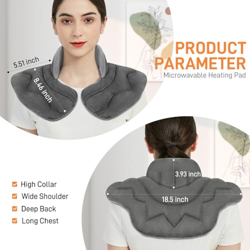 Image of Microwavable Heat Pad for Neck and Shoulders, Warm Compress Wrap, Grey | Weighted Moist Heat for Back, Relief Sore Muscle Stress Tension, Gift for Women