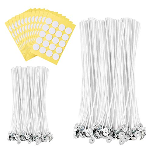 200Pcs Functional Smokeless Cotton Candle Wicks for Candle Making with 200Pcs Candle Wick Stickers,Candle Wicks for Soy Wax with Candle Wick Stickers, Candle Wick Sustainer