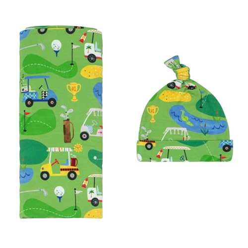 Image of Little Sleepies Swaddle & Hat Set, Baby Swaddles Newborns, Soft Viscose from Bamboo Swaddle Blanket Wrap (Fairway Fun)
