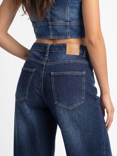 Image of Urbano Fashion Women's Mid Rise Wide-Leg Washed Jeans Non-Stretchable