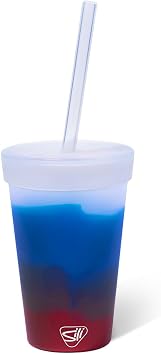Silipint 16oz Silicone Tumbler with Straw Lid - Non-Toxic, Dishwasher Safe & Spill Proof Tumbler Leakproof Travel Mug for Smoothie, Coffee, Juice, Cocktail Americana, Icicle Pack of 1