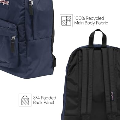 حقيبة ظهر JanSport SuperBreak One Navy - حقيبة متينة وخفيفة الوزن مع مقصورة رئيسية واحدة، وجيب أمامي مع منظم مدمج - حقيبة ظهر متميزة