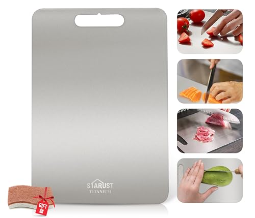 Starust Tabla de cortar de titanio, tablas de cortar de titanio 100% puro para cocina, apta para lavavajillas, tabla de cortar no tóxica, tabla de cortar de metal de doble cara para cortar carnes,
