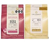 Baking Chocolate Chips | 2 Pack of 5.51 Bags (2.5KG) (Ruby RB1 / White Chocolate W2) | Belgium Chocolate