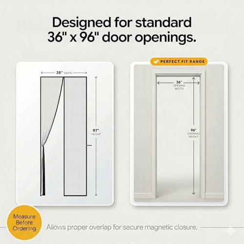 Image of AUGO Magnetic Screen Door - Self Sealing, Heavy Duty, Hands Free Mesh Partition Keeps Bugs Out - Pet and Kid Friendly - Patent Pending Keep Open Feature - 38 Inch x 97 Inch