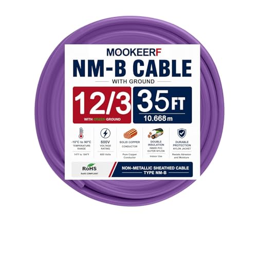 Image of 12 /3 Wire with Ground - 35FT 12 Gauge NM-B Non-Metallic Sheathed Cable 100% Pure Copper 12 AWG 3 Conductor Residential Indoor Wire for Outlets, Switches, Other Loads and Lighting Wiring Projects etc.