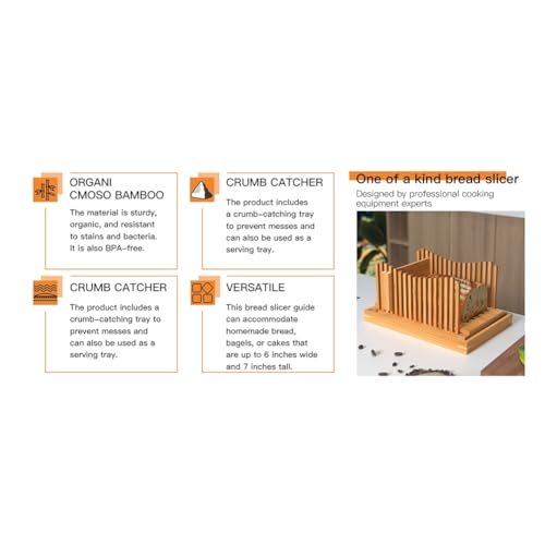 Sxdluzi Brotschneider Aus Bambusholz für Selbstgemachtes Brot, Toast-Schneidebrett, Brotbackautomat mit Einstellbarer Dicke für Kastenkuchen B
