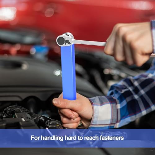 Image of ELMVIA Offset Extension, 15-Inch Offset Impact-Ready Socket Wrench Tool with 1 /2 inch, 1 /4 inch and 3 /8 inch Square Drive Adapters, Zero Degree Ratchet Tool for Car (Blue Wrench)