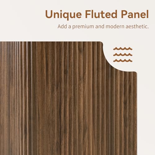 64" Buffet Sideboard Cabinet with Storage, Modern Fluted Accent Credenza with Adjustable Shelves, Wood Coffee Bar Console Table for Living Room Kitchen Dining Room Hallway, 24" H, Walnut - Image 4