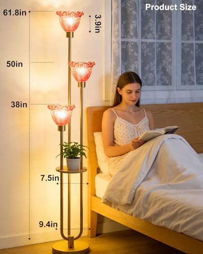 Image of Lightdot Glass Floor Lamp for Living Room Gold Floor Lamp with Rose Red Glass Shade & 3000K Bulbs Included Modern Tall Standing Lamp with 5Lbs Heavy Base for Bedroom /Sofa Beside /Corner Decor