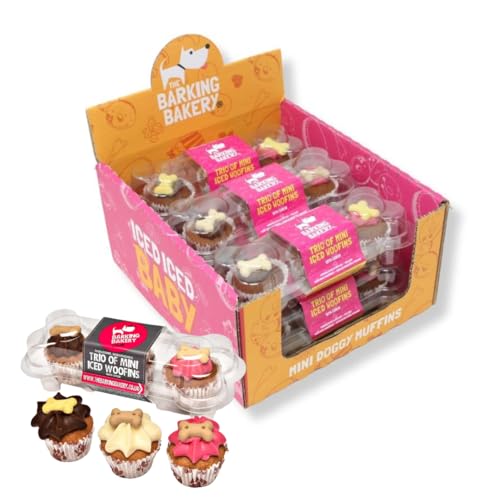 The Barking Bakery Trio of Mini Iced Woofins – 3 Mini Cakes for Dogs – Gourmet Dog Treats - Handmade - Meet Free -Baked in England - Human Grade Ingredients - 6 x 38g