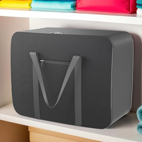 Image of Kuber Industries Storage Bag | Clothes Storage Bag | Rexine Underbed Storage Bag | Wardrobe Organizer For Blanket-Comforters | Foldable Attachi Bag With Handle | Large | Grey, 47 Cm