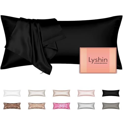 Silk Body Pillow Cover with Zipper, Mulberry Silk Pillow Cases Body Size Ultra Smooth and Soft Breathable Cooling Silk Satin Body Pillowcase for Hair and Skin (20x54 Inches, 1 Pack)