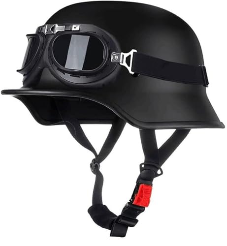 Casco moto vintage homologado ECE en cuero estilo alemán jet con gafas retro 2