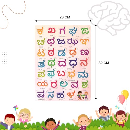 Image of Wooden Kannada Varnamala Education Puzzles for Kids Age 2+ | Kannada Alphabet Consonant Puzzle Board | Wooden Kannada Vyanjana Akshara Learning Toy | Kannada Aksharmala for Kids