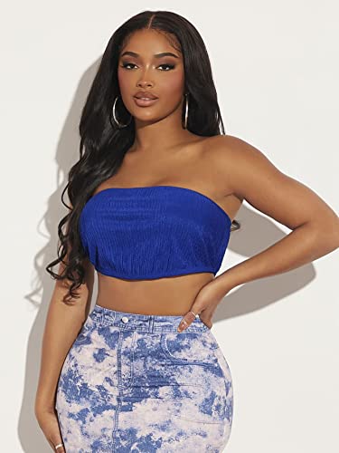 Mulheres Top Cortado de Tubo Sólido (Color : Royal Blue, Size : X-Small)