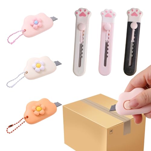 FENQURO Mini cortador de caixas, 6 facas retráteis, abre-cartas, faca de bolso, abre-cartas portátil, abridor de embalagens, faca de papelaria, abridor de caixas para