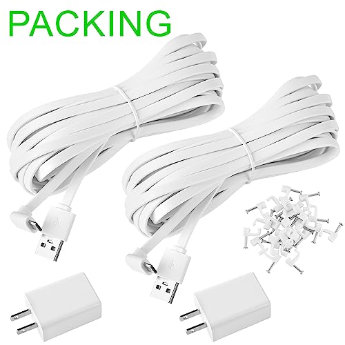 Image of Uogw 2 Pack 25FT Power Adapter and Extension Cable Compatible with WYZE Cam Pan V3, USB to 90 Degree Micro USB Cable,L-Shaped Flat Power Charging Cord,5V /2A Outdoor Power Adapter (White)