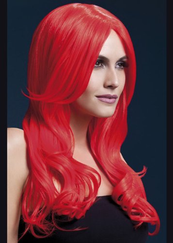 Struts Fancy Dress Las señoras de Largo neón roja Fiebre Khloe Peluca