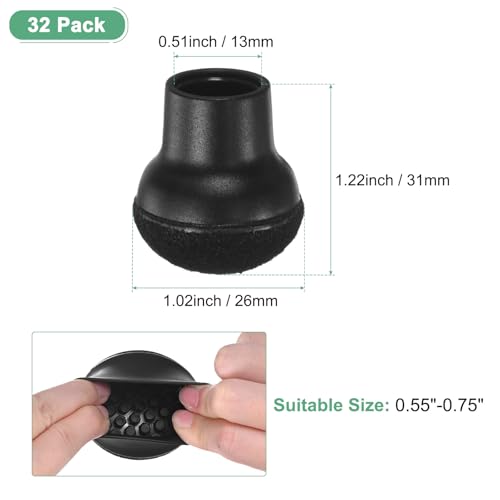 Image of M METERXITY 32-Pack Chair Leg Floor Protectors, 0.55 inch-0.75 inch Silicone Cups Round Felt Furniture Pads for Chairs /Tables in Hardwood Floors /Tile Floors, Chair Leg Covers [Black]