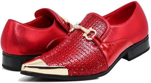 Image of Enzo Romeo Crisino Men Rhinestone Chrome Toe Suede Pointy Buckle Dress Loafer Slip On Shoes