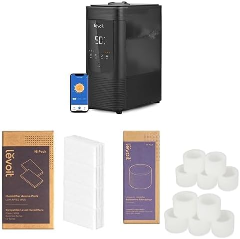 LEVOIT Humidificadores inteligentes de niebla cálida y fría de 6 L + paquete de 16 almohadillas de aroma + 10 filtros de repuesto para humidificador