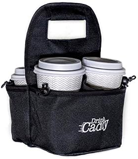 Drink Caddy Portable Drink Carrier and Reusable Coffee Cup Holder - 4 Cup Collapsible Tote Bag with Organizer Pockets Safely Secures Hot and Cold Beverages - Perfect for Food Delivery and Take Out