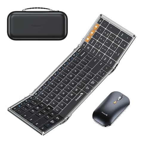 ProtoArc Foldable Keyboard and Mouse, XKM01 Folding Bluetooth Keyboard Mouse Combo for Business and Travel, 2.4G+Dual Bluetooth Full-Size Portable Keyboard for Laptop iPads Tablets - Black Gray Cover