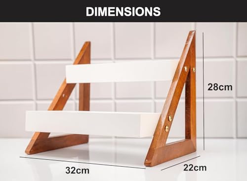 Image of 2-Tier Wooden Countertop Organizer Shelf for Kitchen Counter | Multipurpose Storage Rack for Spice Jars, Oil Bottles, Seasonings, Cosmetics & Plants | Desktop Display Shelf for Bathroom,