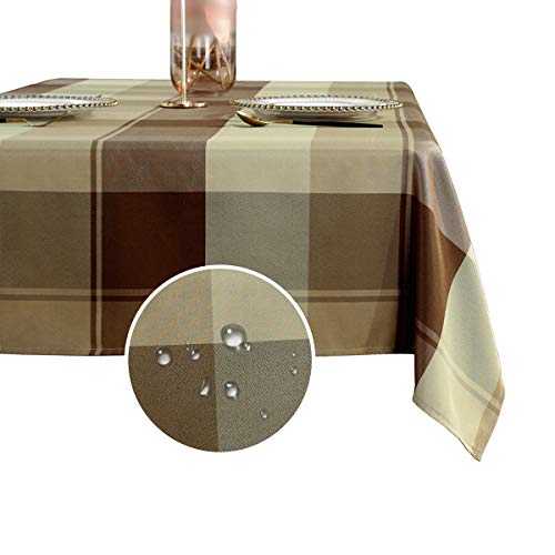 Rectangle Tablecloth Plaid Style Polyester Table Cloth Spillproof Dust-Proof Wrinkle Resistant Heavy Weight Table Cover For Kitchen Dinning Tabletop (Rectangle/Oblong, 52" X 70" (4-6 Seats),Taupe) #TOP4
