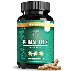 PRIMAL FLEX ARTRO PLUS – 60 capsules hautement dosées & testées en laboratoire avec magnésium, vitamine C pour des os solides. Inspiré de l’Ayurveda, acide hyaluronique, collagène inclus.