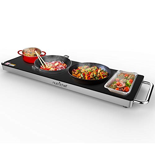 NutriChef Portable Electric Food Hot Plate-Stainless Steel Warming Tray&Dish Warmer with Black Glass Top-Keep Food Warm for Buffets,Restaurants,Parties&Home Dinners-22' x 6'-Heats up to 203°F NutriChef Portable Electric Food Hot Plate-Stainless Steel Warming Tray&Dish Warmer with Black Glass Top-Keep Food Warm for Buffets,Restaurants,Parties&Home Dinners-22' x 6'-Heats up to 203°F