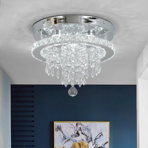 Image of Deckrico Modern Chrome Crystal Kitchen Ceiling Light 30cm LED Chandelier