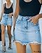 GOBLES Women's Sexy Mid Waist Zipper Closure Frayed Raw Hem Ripped Mini Denim Skirts Blue