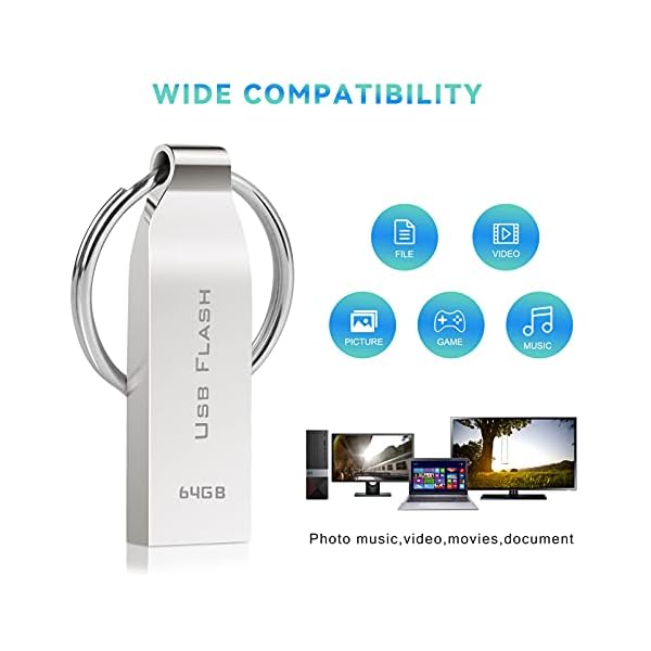 Kaulery USB Stick 64GB Wasserdicht Speicherstick 64GB Metall USB-Stick USB-Flash-Laufwerk mit Schlüsselbund für Computer… – Bild 7