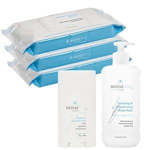 Mirai Clinical Ultimate Freshness Bundle – Wipes, Deo Stick & Body Wash (3 packs, 75g, 9.29 Fl oz) – Nonenal Body Odor Eliminator with Natural Persimmon & Green Tea Extracts for Women & Men