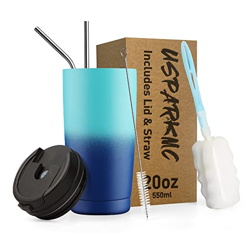 UsparkMC 550ml Thermal Travel Mug, Stainless Steel Insulated Coffee Cup, Tumbler with Straw and Leakproof Lid, Vacuum Flask for Hot & Cold Drinks,Blue Gradient