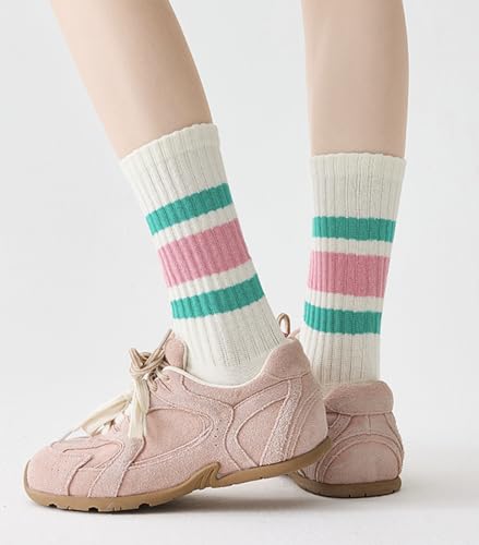 Women Striped Retro Novelty Socks Slouch Socks Athletic Calf Tube Cotton Socks3