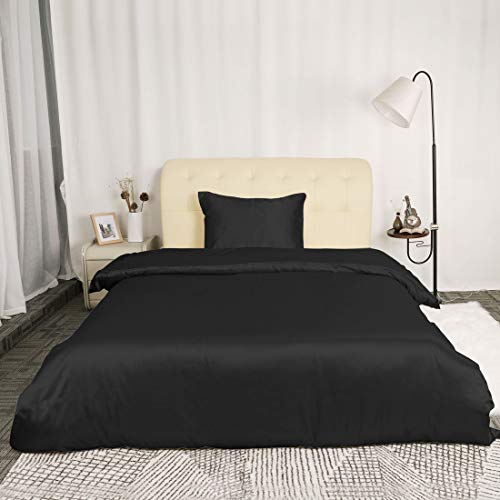 Uxcell Soft Silky Satin Solid Color 2-Piece Bedding Set - 1 Duvet Cover And 1 Pillow Sham - Satiny And Classy Silk Like Duvet Cover Sets With Hidden Zipper Closure Twin Size Black #TOP1