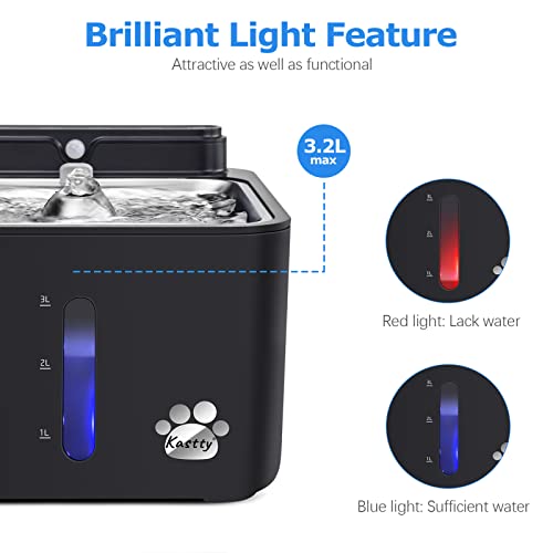 Wireless & Rechargeable Battery Operated Cat Water Fountain, Kastty 108oz/3.2L Larger Quiet Sensor Auto Cat Fountain with Smart 3 Flow Mode+Foodgrade 304 Stainless Steel Dish for Pet Inside or Outdoor - Thumbnail 3
