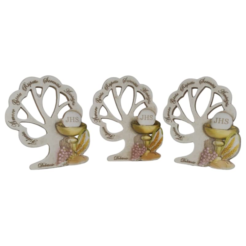 Ametista regali Set 3 pezzi Bomboniera Prima Comunione 9x10cm Albero della vita Calice decorato Completo di scatole, interni, porta confetti, nastri e bigliettini