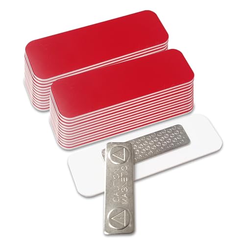 Red Name Tag Blanks – 25 Pack, 1' x 3', Round Corners, Durable Plastic Engravable Badges with Magnetic Backing – All Quality Badges