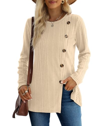 Image of XIEERDUO Long Sleeve Tops for Women Tunics Buttons Front Slit