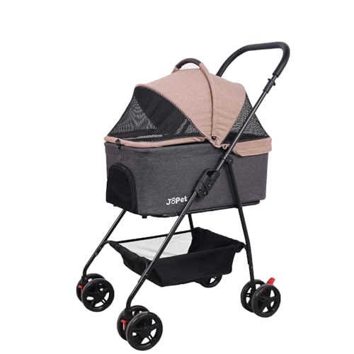 JoPet Tierwagen – Faltbarer Haustierbuggy für kleine Hunde & Katzen, leicht & kompakt, mit abnehmbarem Korb, in Dunkelpfirsich/Dunkelgrau