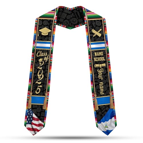 MonkeyVan Custom Nicaraguans Graduation Sash 2025, Nicaragua Graduation Stole, Nicaraguans American Flag Graduation Sash 2025 Ncrg 15