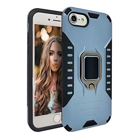 MODOS LOGICOS Case for iPhone SE 2022 / iPhone SE 2020 / iPhone 7 / iPhone 8 4.7”, Dual Layers Protective Case with 360 Metal Rotating Ring Kickstand, Working with Magnetic Car Mounts - Blue Cover