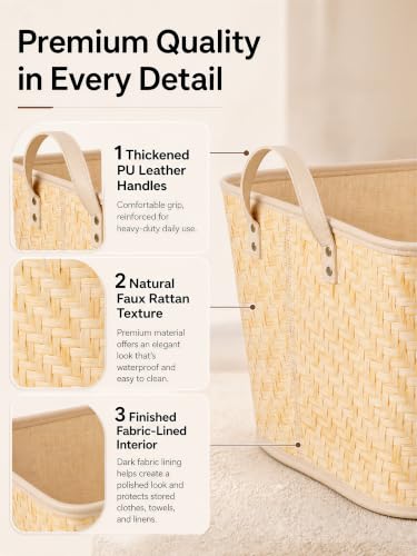 Image of BROWNLILY Oversized Storage Baskets Laundry Hampers with Structured Frame & Supported Bottom, Extra Large Closet Bins for Shelves Blankets Car Bedroom Bathroom Organizers (Pack of 4, Natural)